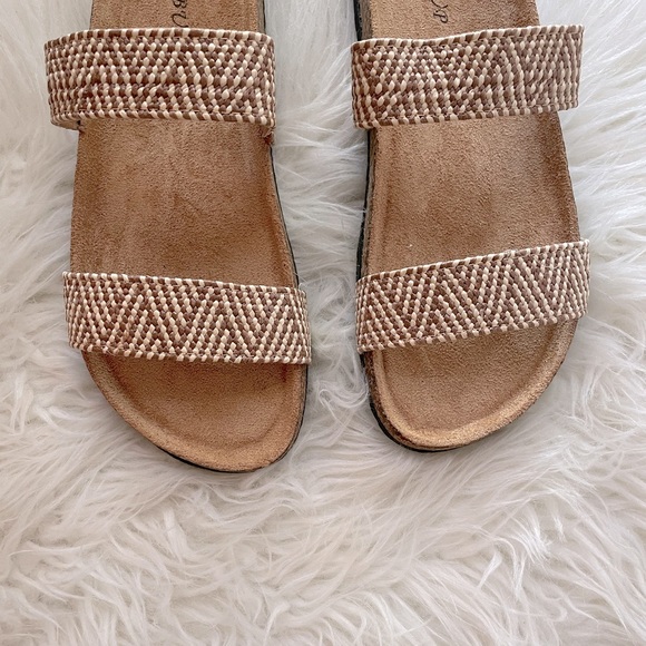 Beige Aztec Tribal Woven Banded Footbed Sandals - Picture 3 of 16